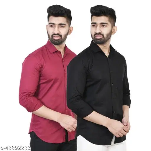 Cotton Blend Solid Shirts for Men, Multicolor (L)