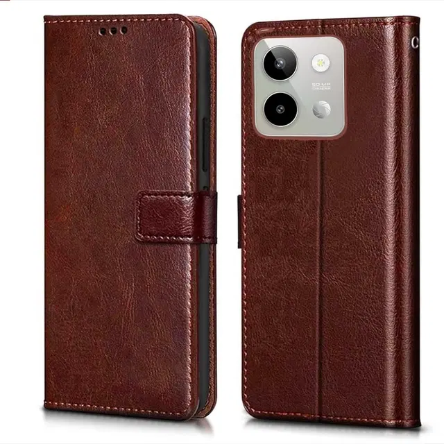 Artificial Leather Mobile Flip Cover for LAVA Storm Lite 5G (Brown)