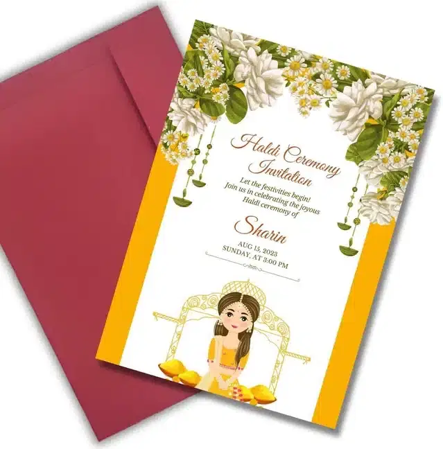 Haldi Ceremony Greetings with Envelope, Multicolor