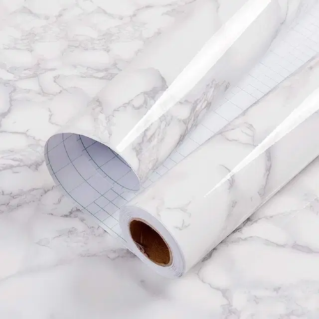 Decor PVC Vinyl Wallpaper for Home White Marble 45x250cm