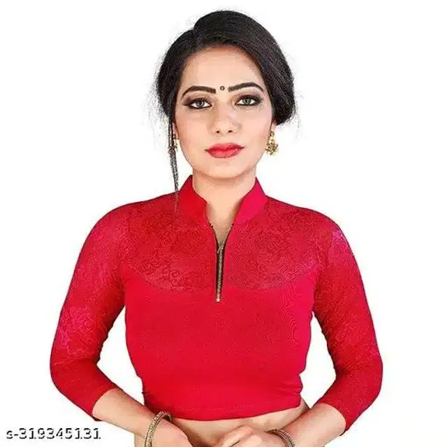 Three-Quarter Sleeves Blouse for Women (Red, 26)