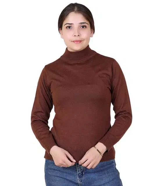 Women's Full Sleeves Sweater (Brown, M) (M325)