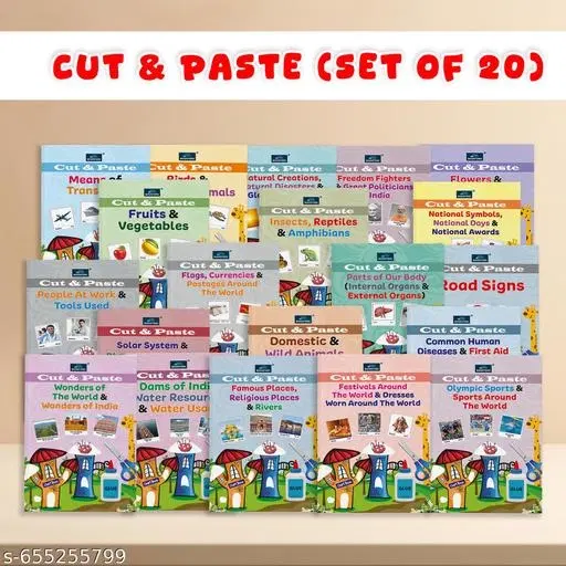 Cut & Paste Combo Set of 20 Activity Books for Kids | Scissor Skills & Creative Learning Activities | Birds, Animals, Festivals, Body Parts, National Symbols, Space, Transport & More | Preschool Learning Books for Kids | Craft Books for Children