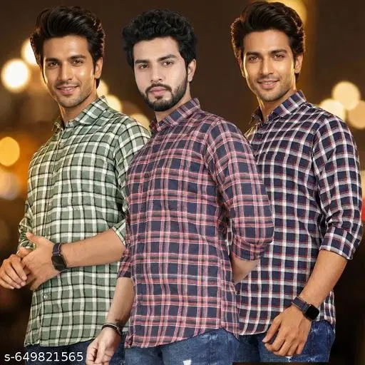 Cotton Blend Checked Shirts for Men, Multicolor (XL)