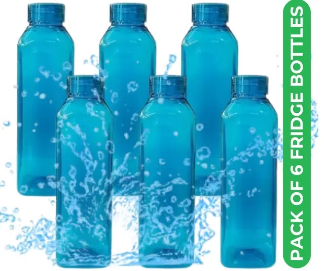 Plastic Water Bottles, Blue, 1000 ml, Pack of 6