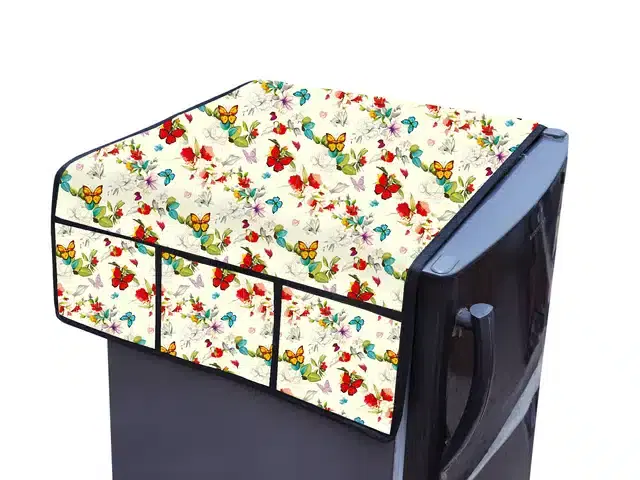 Knit Printed Fridge Top Cover with Side Pockets, Multicolor