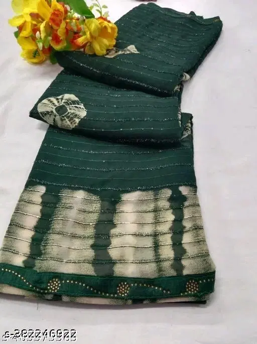 Georgette Printed Saree for Women, Green (6.3 M)