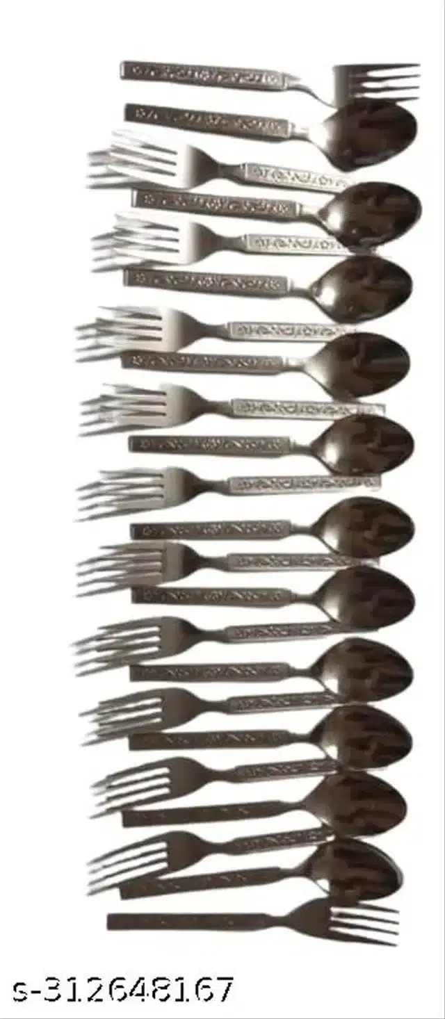 Plastic 12 Pcs Spoons with 12 Pcs Forks, Silver, Set of 2