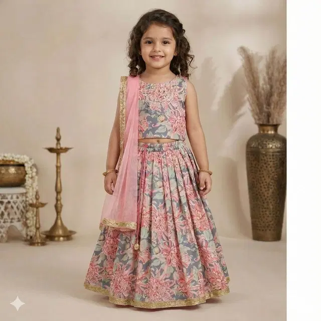 Rayon  Lehenga & choli For Girls, Multicolour (3-4 Years)