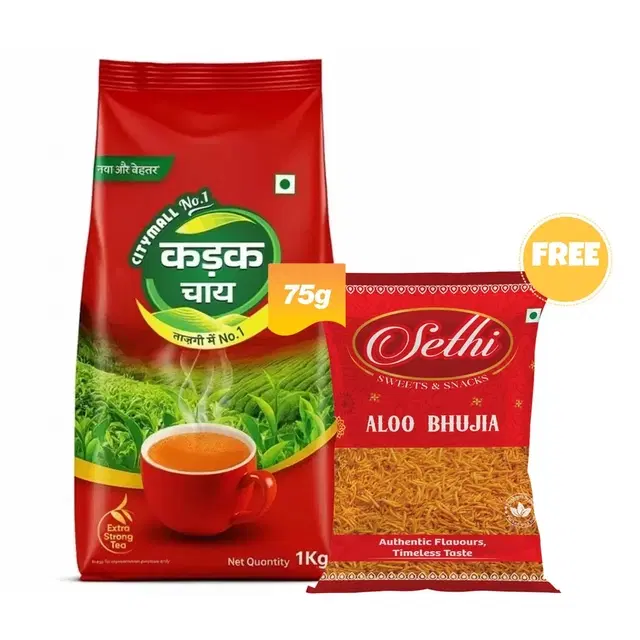 Citymall No.1 Kadak Tea 1 kg + Sethi Aloo Bhujia  75 g (Free)