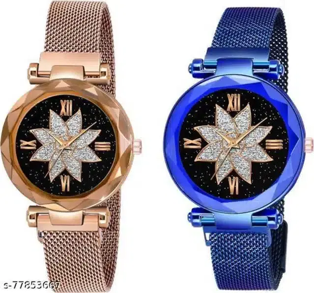 Analog Watch for Women, Pack of 2 (Rose Gold & Blue)