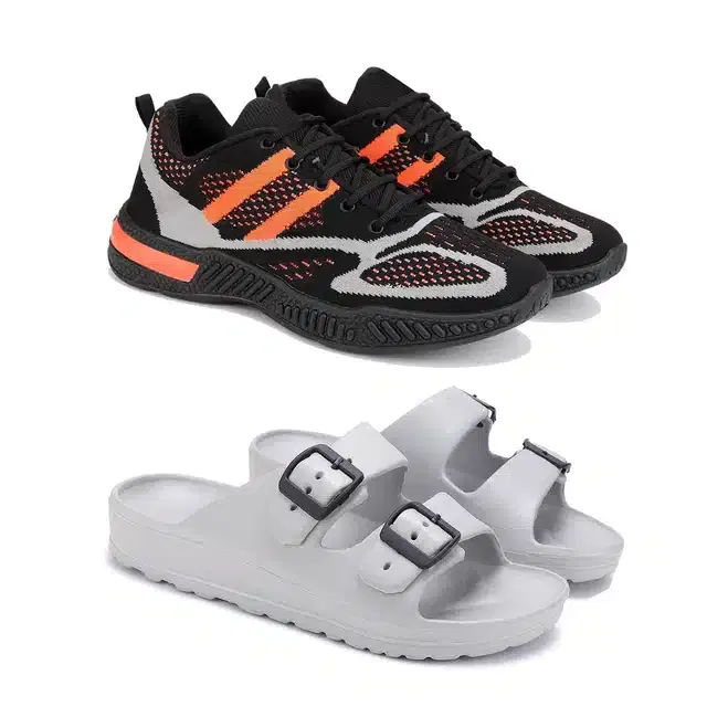 Combo of Sports Shoes & Sliders for Men, Pack of 2 (Multicolor, 6)