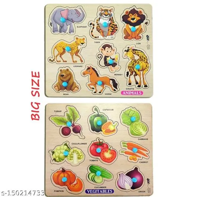 Wooden Puzzles for Kids, Multicolor, Pack of 2