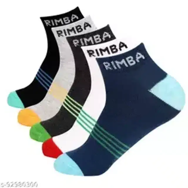 Cotton Ankle Socks for Unisex, Set of 5 (Multicolor, Free Size)