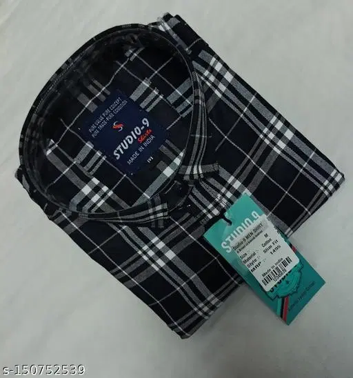 Cotton Blend Checked Shirt for Men, Black (XL) Pack of 1