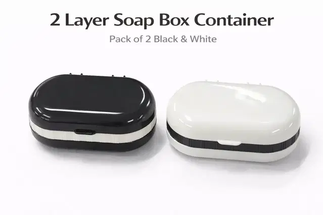2 Layer Soap Box Container with Lead Pack of 2 Black & White