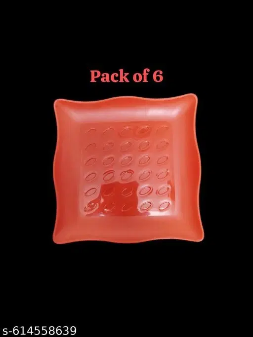 Plastic Plates for Kitchen, Red, Pack of 6