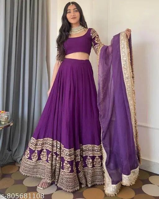 Lehenga Choli for Women (Purple, Semi Stitched)
