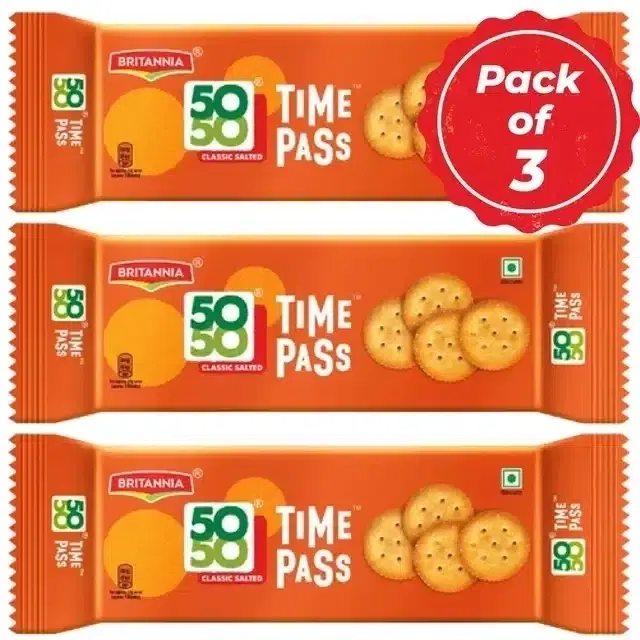 Britannia 50-50 Timepass Salted Biscuits, 58 g (Pack of 3)