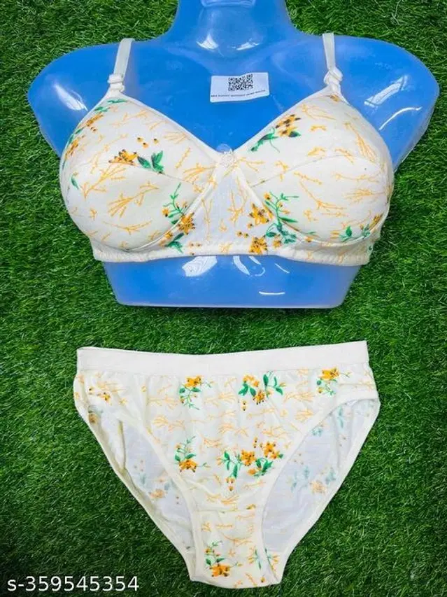 Cotton Blend Printed Lingerie Set for Women (Multicolor, 30A)