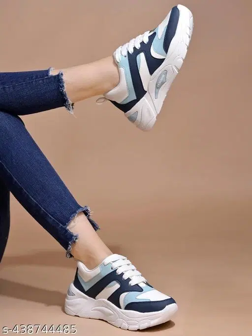 Colorblocked Synthetic Sneakers for Women (Navy Blue, IND-7)