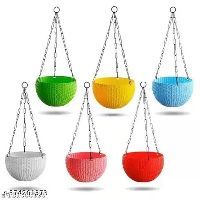 Hanging Flower Pots with Metal Chain, Multicolor, Pack of 10