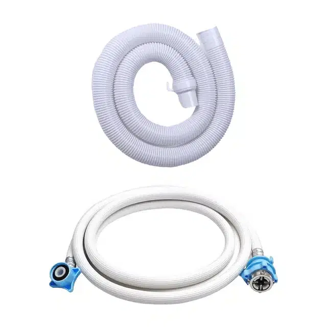 LAZYwindow Semi Automatic Water Outlet Pipe & Fully Automatic Inlet Hose Pipe with Tap Adaptor for Washing Machine, White, Pack of 2