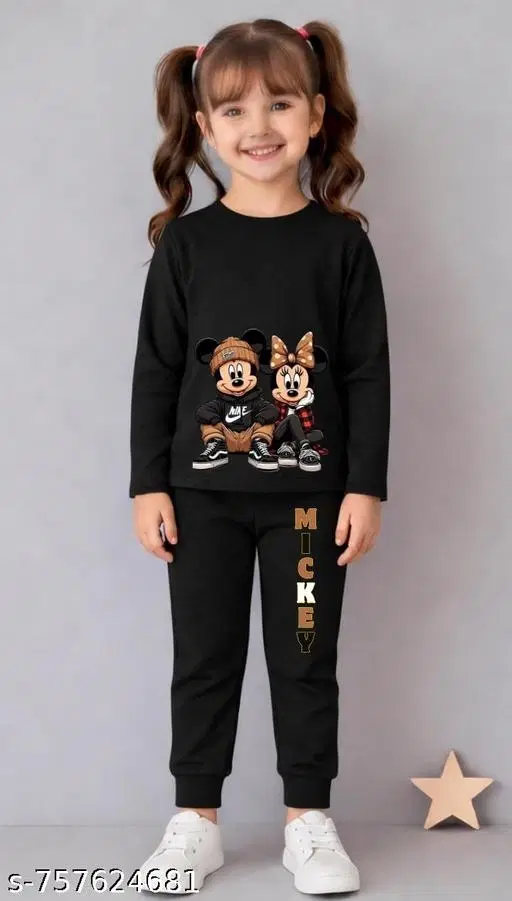 Cotton Blend Clothing Set for Girls, Black (2-3 Years)