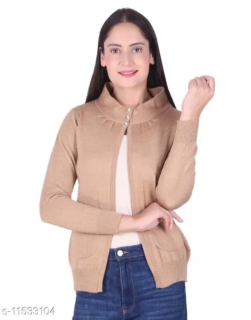 Acrylic Solid Sweater for Women (Tan, XXL)