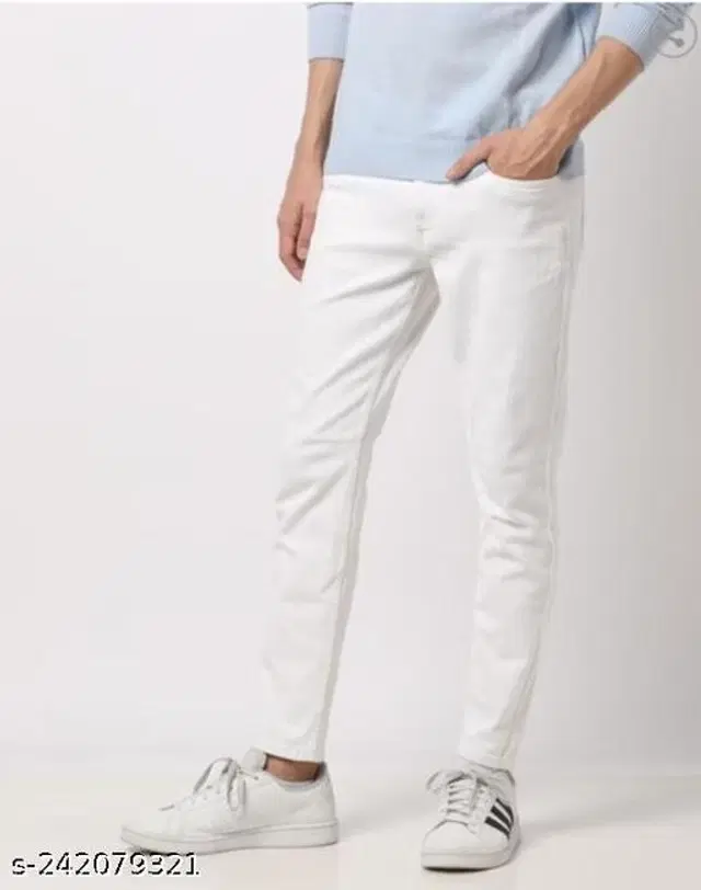 Denim Slim Fit Jeans for Men (White, 32)