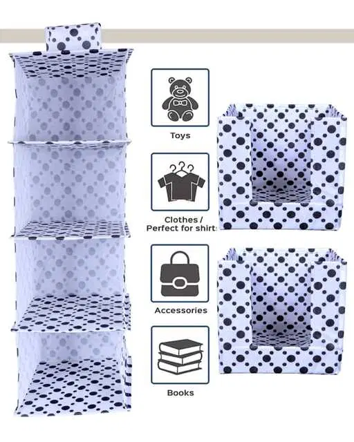 Polka Dots Shirt Stacker 2 Pic & 4 Tier Closet Wardrobe Organizer Storage Hanger, Foldable And Universal Fit 1 Pic, Black, 30x25x80 cm, Pack Of 3, S-15