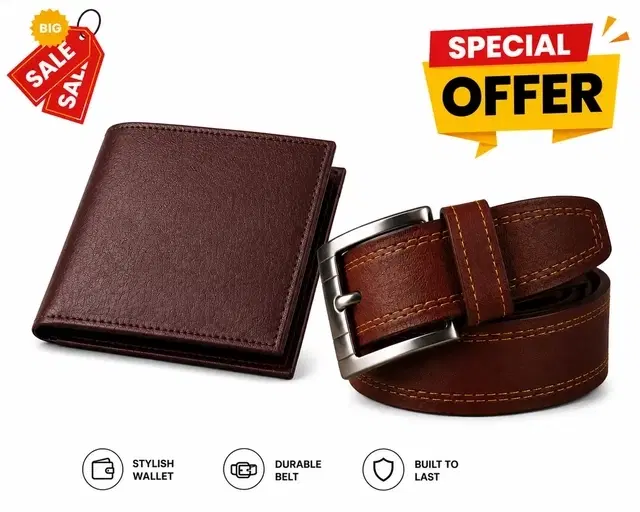 Pu Belt & Wallet Combo for Men, Brown