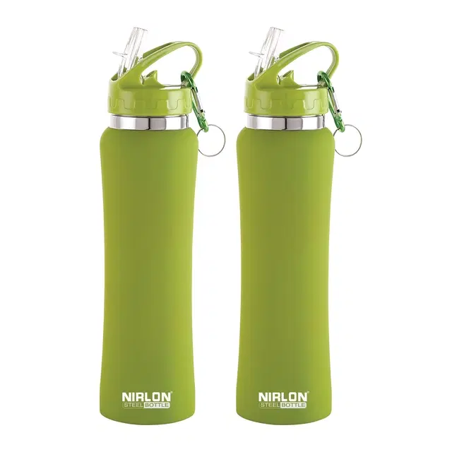 Nirlon Stainless Steel Sipper Water Bottle, Green, 750 ml, Pack of 2