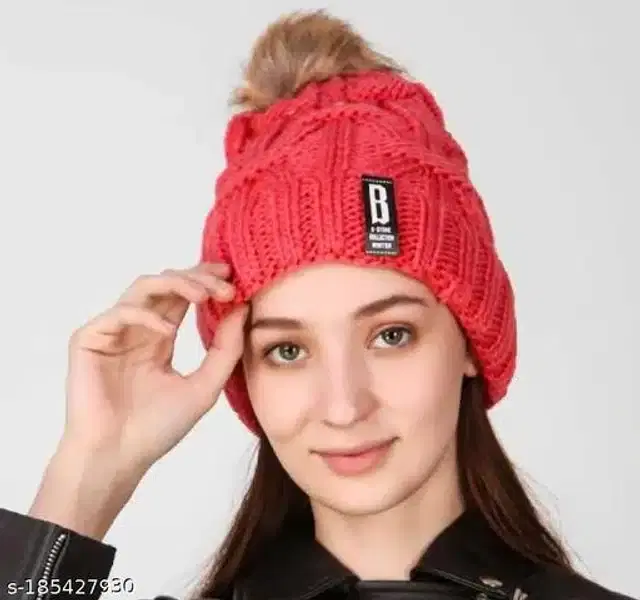 Woolen Cap for Women (Red)
