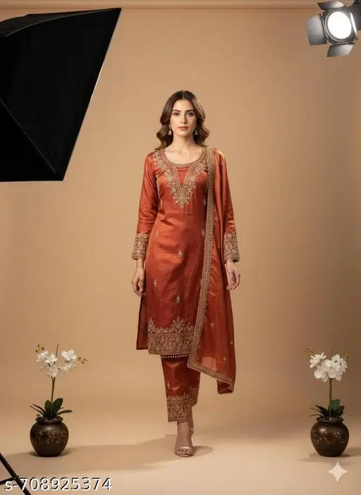 Bandhani Printed Jaipuri Designs Georgette Kurti Set for Women (Orange, Un Stitched)