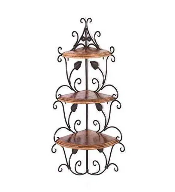 Wooden 3 Tier Corner Rack Shelf For Living Room, Brown, 26 X 13 X 9 Inches, D-109