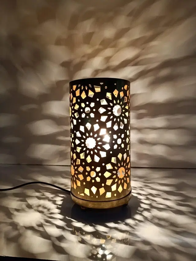 Metal Decorative Electric Moroccan-Style Oil Burner with Oil, 10 ml, Gold, Set of 1