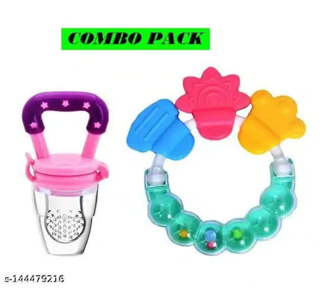 Silicone Nibbler with Rattle Toy for Infants, Multicolor, Set of 2