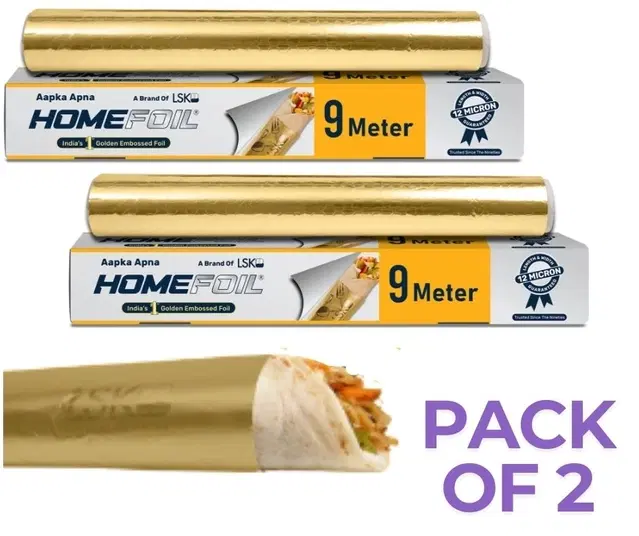 Aluminium Home Foil for Kitchen, Gold, 9 m, Pack of 2