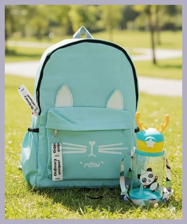 Polyester Backpack with Plastic Water Bottle Set for Men & Women, Green