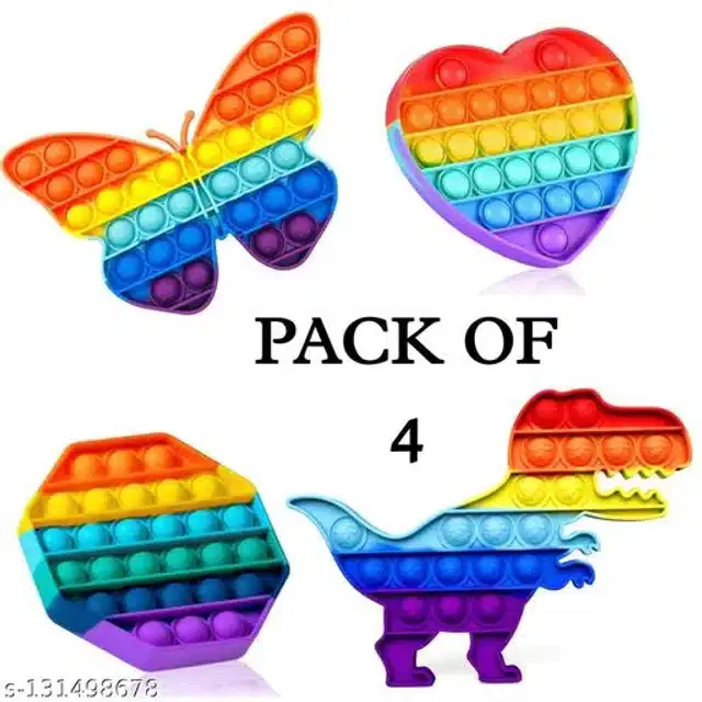 Silicone Pop It, Multicolor, Pack of 4