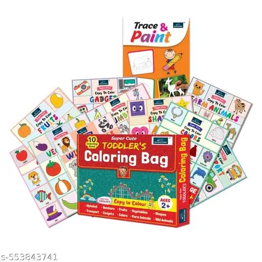 Super Cute Toddlers Coloring Bag, Trace & Paint Book, Set of 2