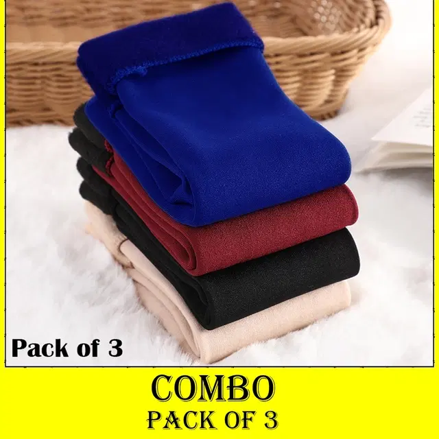 Woolen Solid Socks for Women, Set of 3 (Multicolor)