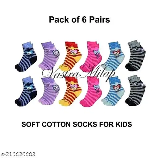 Cotton Socks for Kids, Set of 6 (Multicolor, 0-3 Months)