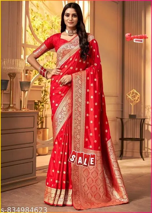 Zari Woven Kanjeevaram Saree for Women (Red, Free Size)