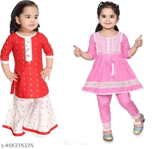 Rayon Kurta Set for Girls, Pack of 2 (Multicolor, 12-18 Months)
