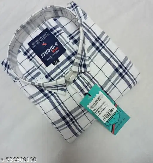 Cotton Blend Checked Shirt for Men, White (M) Pack of 1