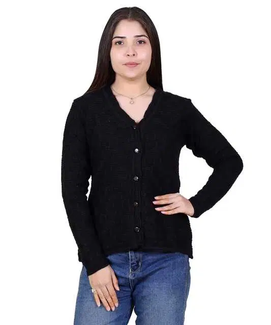 Women's Full Sleeves Cardigan (Black, M) (M109)
