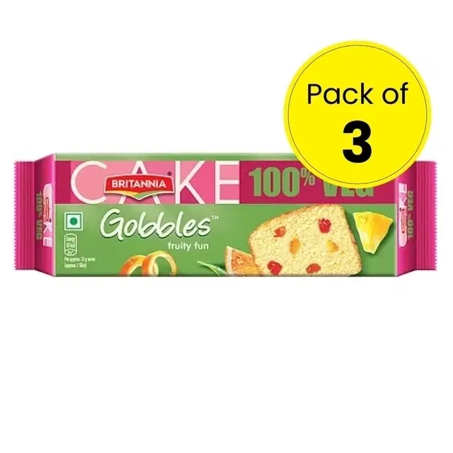 Britannia Gobbles 100% Veg Bar Cake Fruit 3X55 g (Pack of 3)
