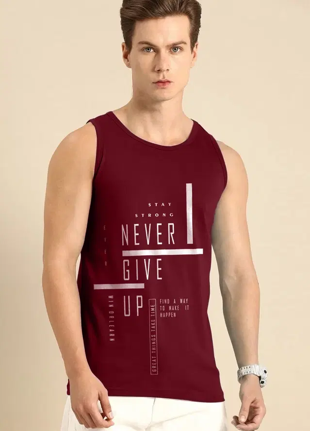 Polyester Printed Vest for Men (Maroon, S)
